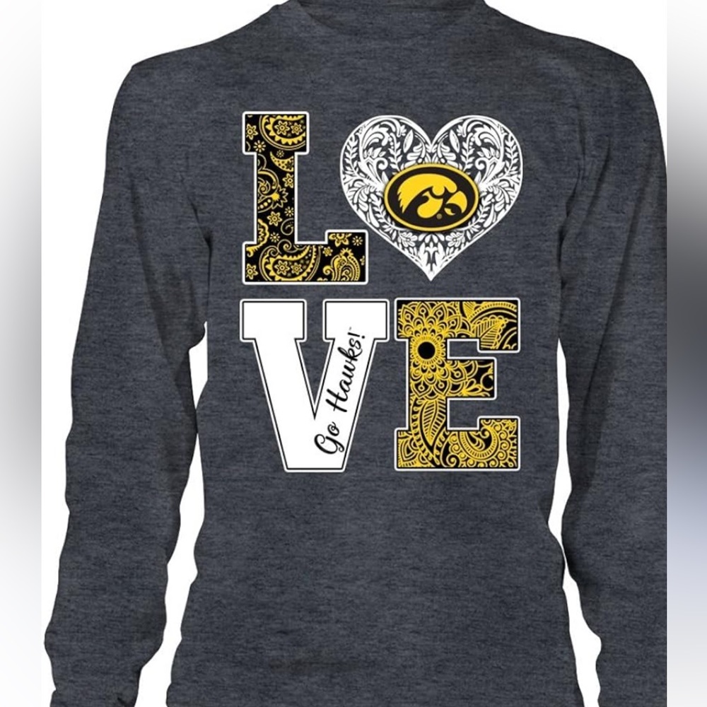 Iowa Hawkeyes Long Sleeve T-Shirt - Stacked Love - Pattern Heart Logo XL